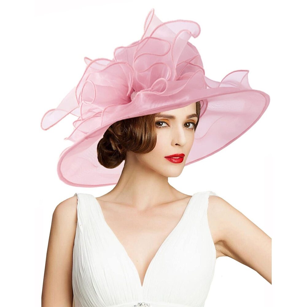 3661 Organza Kentucky Fascinator Hat- Women’s Wide Brim Derby Church Bridal